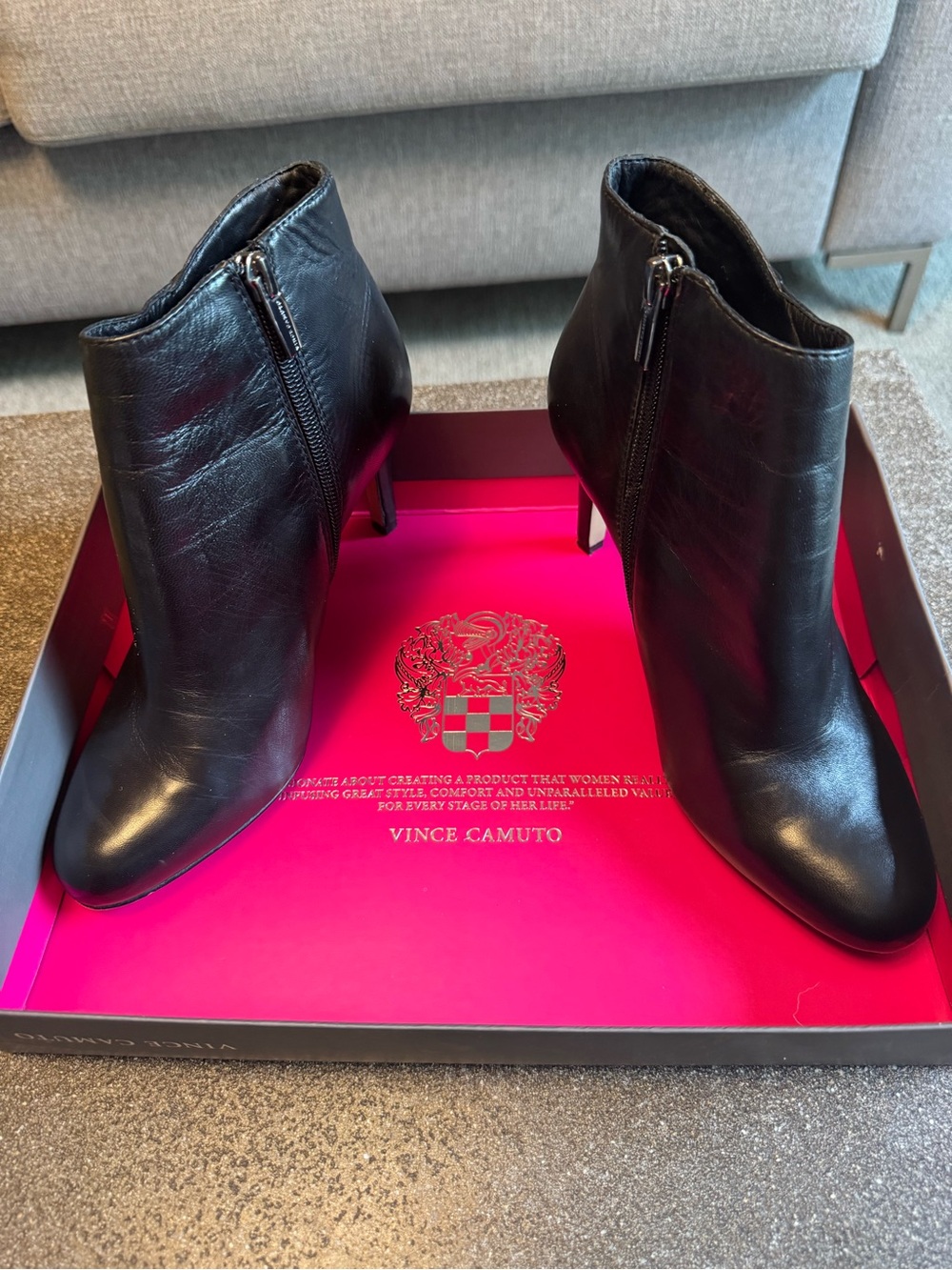 Vince Camuto Charlotte Black Nappa Leather Ankle Booties size 7 Wide